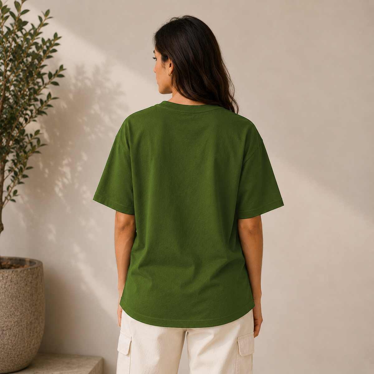 NORO Olive Green oversized t-shirt, heavyweight cotton, women's relaxed fit