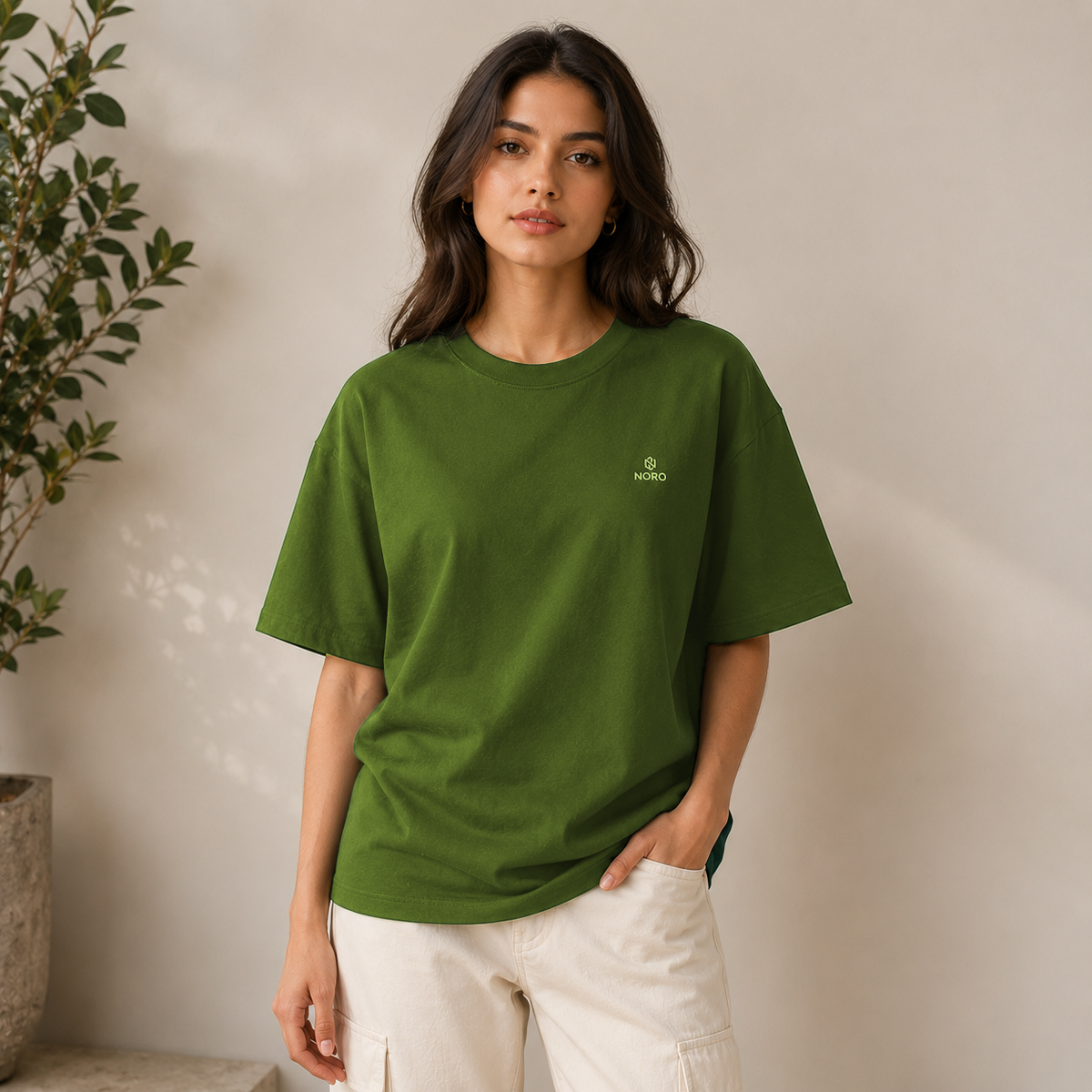 Women's Olive Green oversized t-shirt in 240 GSM cotton by NORO