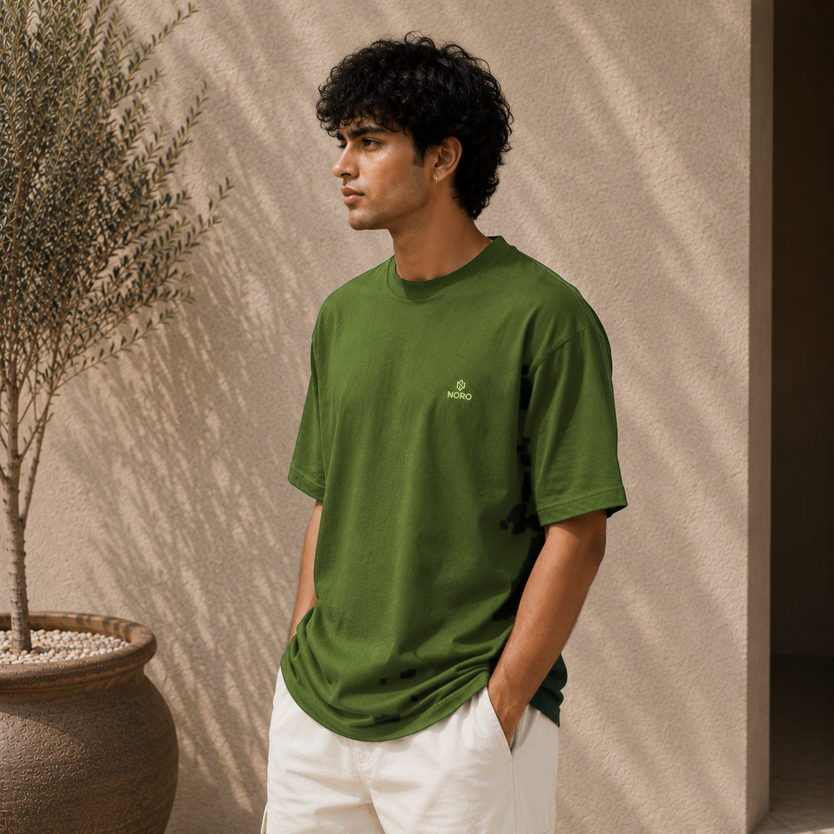 Men's Olive Green oversized t-shirt in 240 GSM cotton by NORO